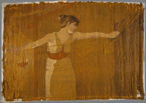 "Penelope Unraveling Her Work at Night" - Dora Wheeler (1856–1940).  Silk embroidered with silk thread. Courtesy Metropolitan Museum of Art 