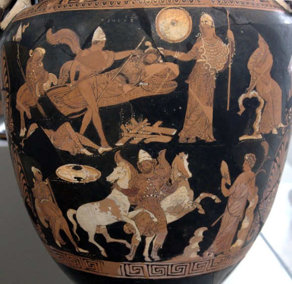 Odysseus and Diomedes stealing the horses of Rhesus. Darius Painter, circa 340 BC. Courtesy Wikicommons