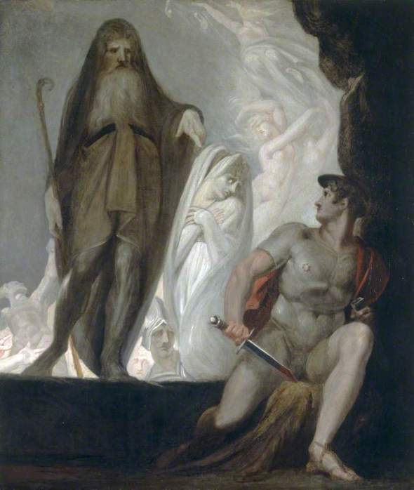 Anticlea waits her turn while Tiresias foretells the future to Odysseus; Henri Fuselli, c. 1800. Courtesy National Museum Wales, National Museum Cardiff, and the BBC. 