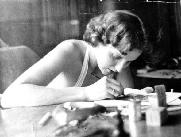 Alice P. Sheldon, aka James Tiptree, Jr., working on her post for #MondayBlogs