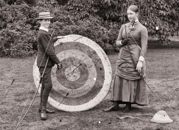 Robert Edward Dillon and his sister Georgiana, practicing archery, County Galway, Ireland, 1883. Courtesy Flickr Commons.