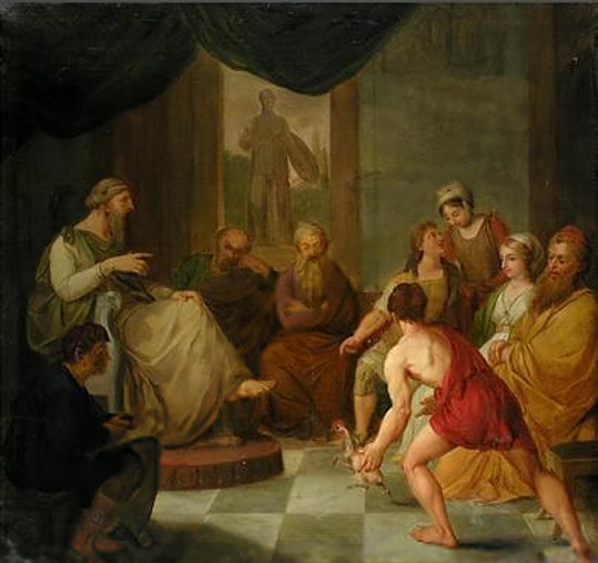 Young whippersnapper of a Diogenes confronting Plato. The Internet seriously does not seem to know who painted this. Maybe you do. 